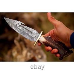 Custom Hand Forged Stag Horn Damascus Steel Bowie Knife Hunting Bowie Knife USA