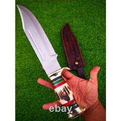 Custom Hand Forged Stag Horn Handle D2 Steel Bowie Knife Hunting Bowie Knife USA