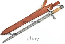 Custom Handmade Battle Ready Full Tang Damascus Sword with Sheath