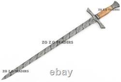 Custom Handmade Battle Ready Full Tang Damascus Sword with Sheath