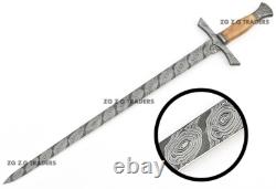 Custom Handmade Battle Ready Full Tang Damascus Sword with Sheath