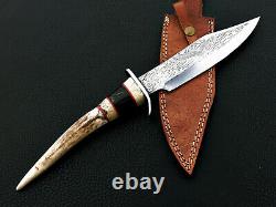 Custom Handmade Beautiful eTched D2 Steel 15 bowie Knife antler deer handle
