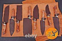 Custom Handmade CHEF KNIFE Set Kitchen Knives Cutlery Forged Damascus Steel 1554