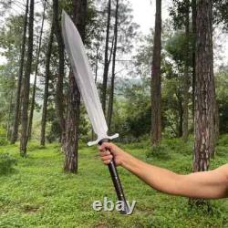 Custom Handmade Carbon Steel Blade Celtic Leaf Sword Hunting Sword Camping