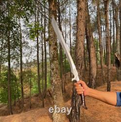Custom Handmade Carbon Steel Blade Tactical Machete Sword Hunting Sword Camping