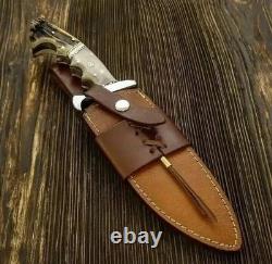 Custom Handmade D2 Steel Blade Stag Handle Hunting Bowie Knife, Survival Knife