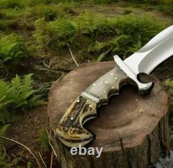 Custom Handmade D2 Steel Blade Stag Handle Hunting Bowie Knife, Survival Knife