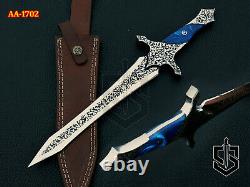 Custom Handmade D2 Steel With Etching 16 Hunting Dagger Knife acrylic handle