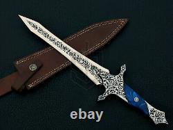 Custom Handmade D2 Steel With Etching 16 Hunting Dagger Knife acrylic handle