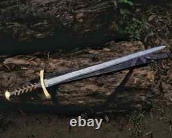 Custom Handmade Damascus Full Tang Beautifull Viking Sword With Leather Cover