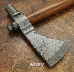 Custom Handmade Damascus Steel Blade Throwing Pipe USA Viking Axe WithSheath EDC