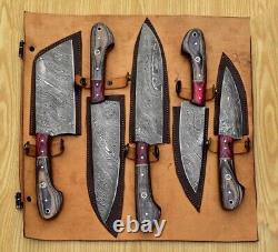 Custom Handmade Damascus Steel Chef Knife Kitchen Knives Set with Leather Bag