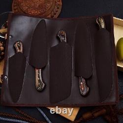 Custom Handmade Damascus Steel Chef Knife Kitchen Knives Set with Leather Bag