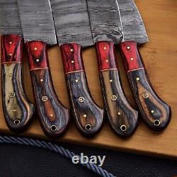 Custom Handmade Damascus Steel Chef Knife Kitchen Knives Set with Leather Bag