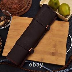 Custom Handmade Damascus Steel Chef Knife Kitchen Knives Set with Leather Bag