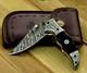 Custom Handmade Forged Damascus Steel Edc Pocket Folding Blade Knife + Sheath
