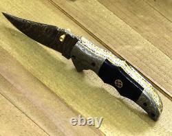 Custom Handmade Forged Damascus Steel Edc Pocket Folding Blade Knife + Sheath