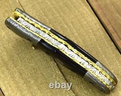 Custom Handmade Forged Damascus Steel Edc Pocket Folding Blade Knife + Sheath