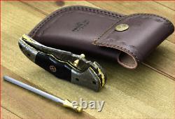 Custom Handmade Forged Damascus Steel Edc Pocket Folding Blade Knife + Sheath