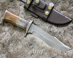 Custom Handmade Forged Damascus Steel Hunting Bowie Fix Blade Knife + Sheath