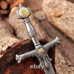 Custom Handmade King Solomon Damascus Steel Sword, Crusader Medieval Sword