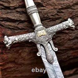 Custom Handmade King Solomon Damascus Steel Sword, Crusader Medieval Sword