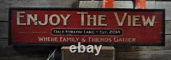 Custom Lake House Enjoy View Sign -Rustic Hand Made Vintage Wood Sign