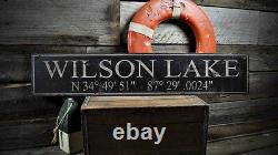 Custom Lake Latitude & Longitude Sign Rustic Hand Made Vintage Wood