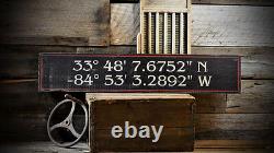 Custom Latitude & Longitude Sign Rustic Hand Made Vintage Wooden