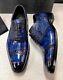 Custom Made Blue Crocodile Print Leather Oxford Lace Up Dress Gentlemen Shoe