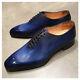 Custom Made Blue Leather Oxford Whole Cut Lace Up Dress Bright Color Shoe