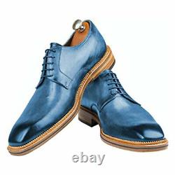 Custom Made Sky Blue Leather Derby Lace Up Dress Top Fashion Shoe