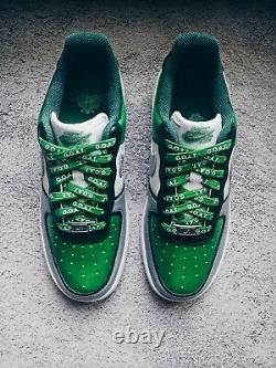 Custom Nike Air Force 1s Emerald Grey Silver Premium GOAT Laces Mens Womens Sz