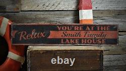 Custom Relax Family Lake House Sign Rustic Hand Made Vintage Wooden