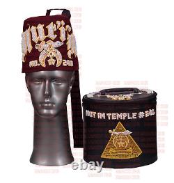 Custom Shriner Fez case & Fez with Rhinestone Embroidery, Bullion Underlay