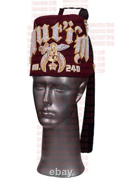 Custom Shriner Fez case & Fez with Rhinestone Embroidery, Bullion Underlay