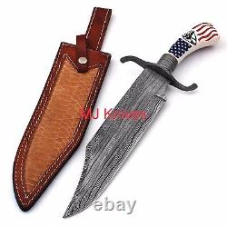 Damascus Bowie Knife, USA Bushcraft, Hunting, Gift, Christmas Gift, MI 125