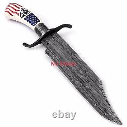 Damascus Bowie Knife, USA Bushcraft, Hunting, Gift, Christmas Gift, MI 125