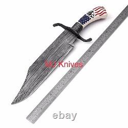 Damascus Bowie Knife, USA Bushcraft, Hunting, Gift, Christmas Gift, MI 125
