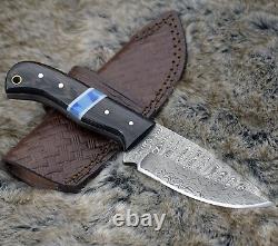Damascus Hunting Knife Skinning Fixed Blade Horizontal Carry Utility Camping EDC