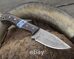 Damascus Hunting Knife Skinning Fixed Blade Horizontal Carry Utility Camping EDC