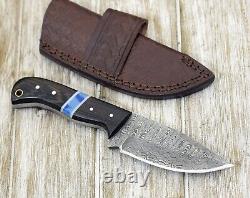 Damascus Hunting Knife Skinning Fixed Blade Horizontal Carry Utility Camping EDC