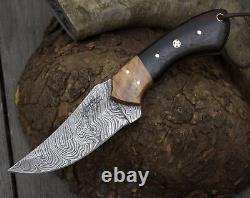Damascus knife skinning tactical camping utility hunting knives handmade leather