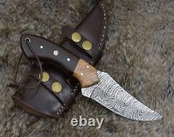 Damascus knife skinning tactical camping utility hunting knives handmade leather