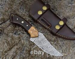 Damascus knife skinning tactical camping utility hunting knives handmade leather