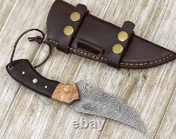 Damascus knife skinning tactical camping utility hunting knives handmade leather