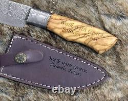 Damascus knife skinning tactical camping utility hunting knives handmade leather