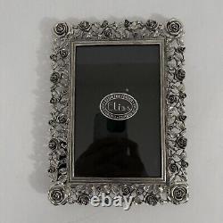 ELIAS FINE PEWTER & Sterling Photo Frame (1997) Ornate Trellis Rose Filigree