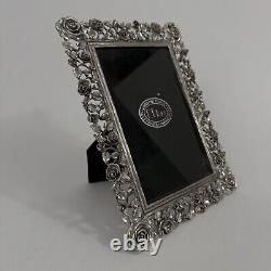 ELIAS FINE PEWTER & Sterling Photo Frame (1997) Ornate Trellis Rose Filigree
