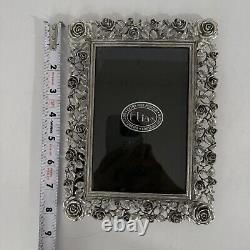 ELIAS FINE PEWTER & Sterling Photo Frame (1997) Ornate Trellis Rose Filigree